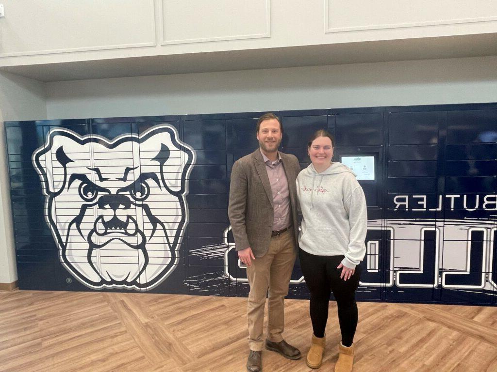 Student Julia Fryrear and professor Dr. Stephen Barnard pose on Butler's campus.